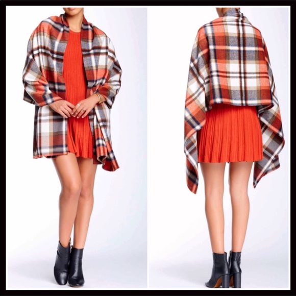 LUXE WRAP PLAID BLANKET PONCHO SCARF CAPE A3C - Picture 3 of 7